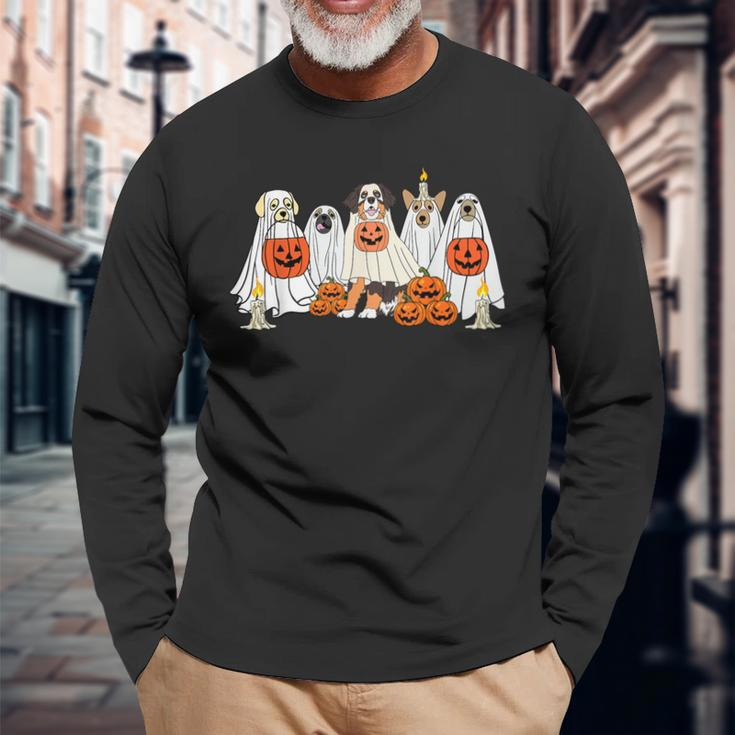 Dog Ghost Cute Dog Dressed As Ghost Halloween Dog Long Sleeve T-Shirt Gifts for Old Men