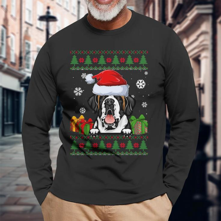 Dog Lovers Saint Bernard Santa Hat Ugly Christmas Sweater Long Sleeve T-Shirt Gifts for Old Men