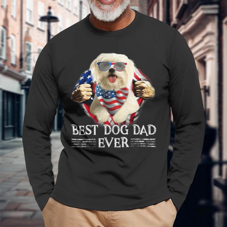 Dog Maltese Best Maltese Dad Ever American Flag 4Th Of July Men Long Sleeve T-Shirt Gifts for Old Men