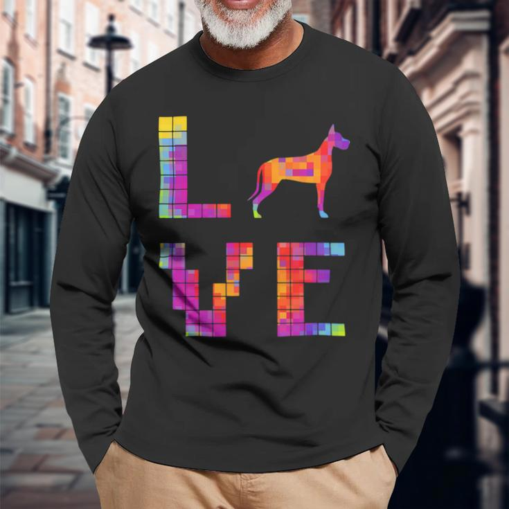 Dog Mom Great Dane Shirts Dog Lover Pixel Art Long Sleeve T-Shirt Gifts for Old Men
