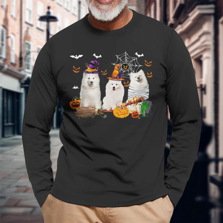 Dog Samoyed Three Samoyed Dogs Witch Halloween Mummy Scary Pumpkins 2 Long Sleeve T-Shirt Gifts for Old Men