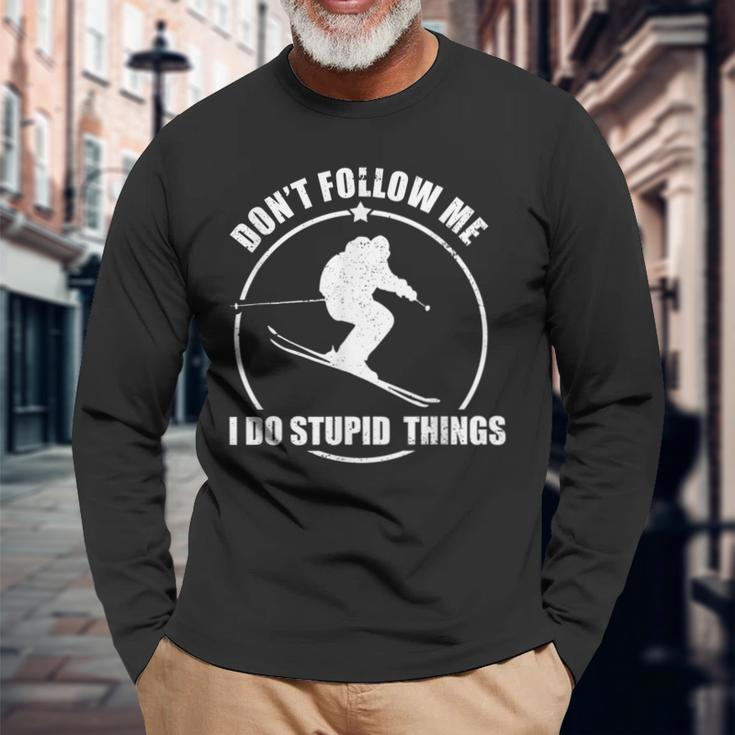 Don't Follow Me Skiing Winter Sport Downhill Ski Freestyle Long Sleeve T-Shirt Gifts for Old Men