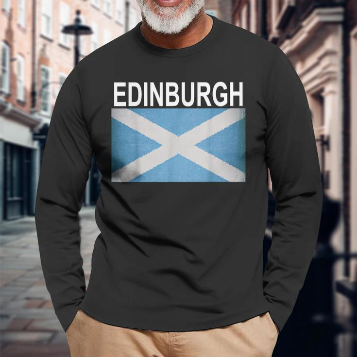 Edinburg Scotland Flag Artistic City Long Sleeve T-Shirt Gifts for Old Men