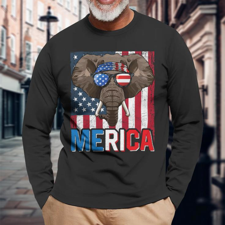Elephant Merica 4Th Of July American Flag Usa Republican Long Sleeve T-Shirt Gifts for Old Men