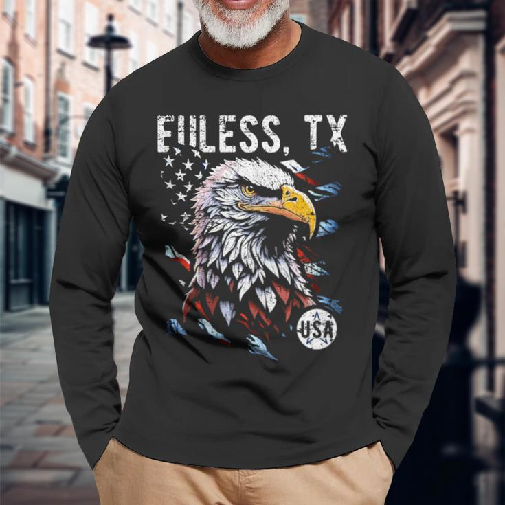 Euless Tx Patriotic Eagle Usa Flag Vintage Style Long Sleeve T-Shirt Gifts for Old Men