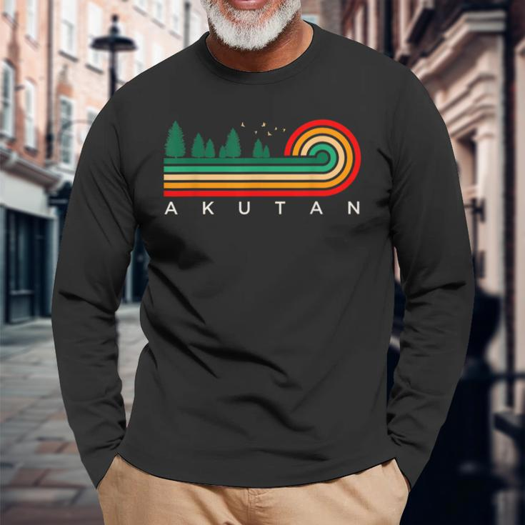 Evergreen Vintage Stripes Akutan Alaska Long Sleeve T-Shirt Gifts for Old Men