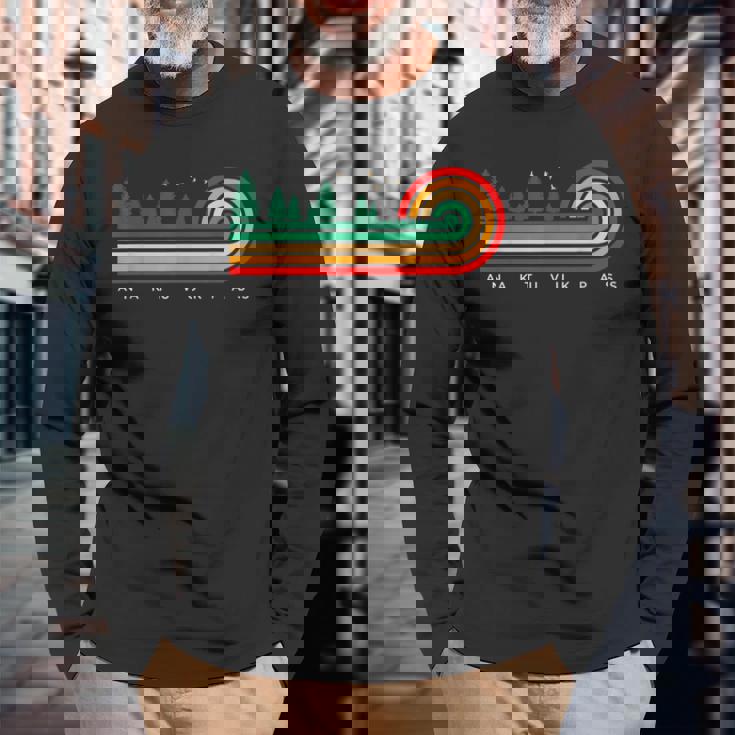 Evergreen Vintage Stripes Anaktuvuk Pass Alaska Long Sleeve T-Shirt Gifts for Old Men