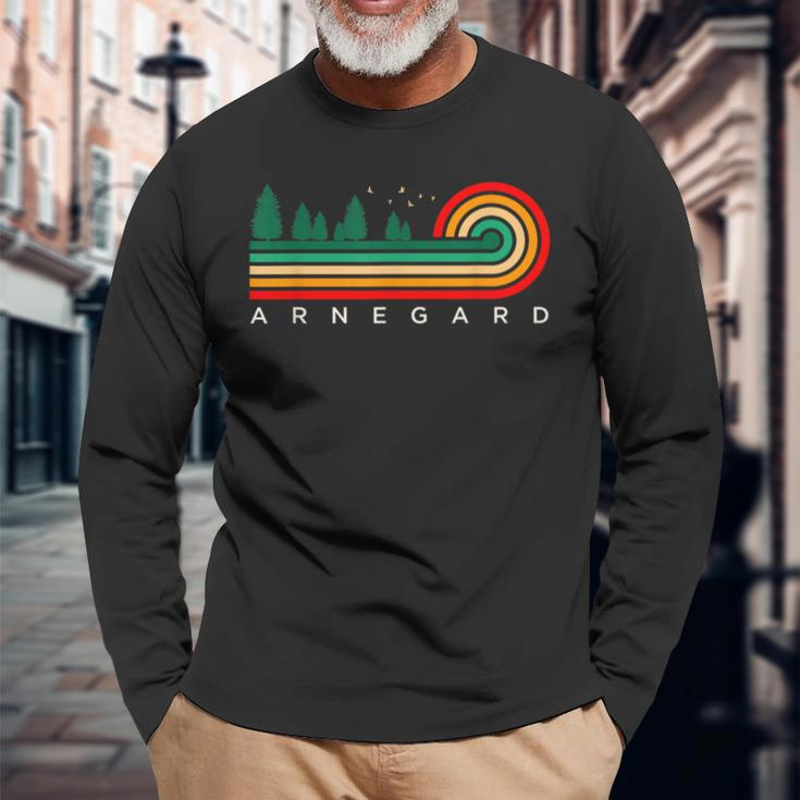 Evergreen Vintage Stripes Arnegard North Dakota Long Sleeve T-Shirt Gifts for Old Men