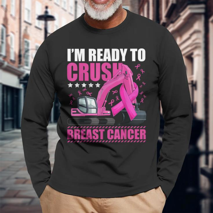 Excavator Crush Breast Cancer Awareness Pink Ribbon Boys Long Sleeve T-Shirt Gifts for Old Men