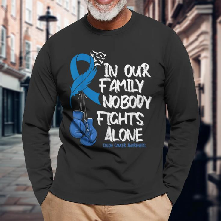 In Our Family Nobody Fights Alone Colon Cancer Awareness Long Sleeve T-Shirt Gifts for Old Men