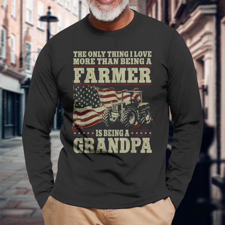Farming Farmer Grandpa Vintage Tractor American Flag The Long Sleeve T-Shirt T-Shirt Gifts for Old Men