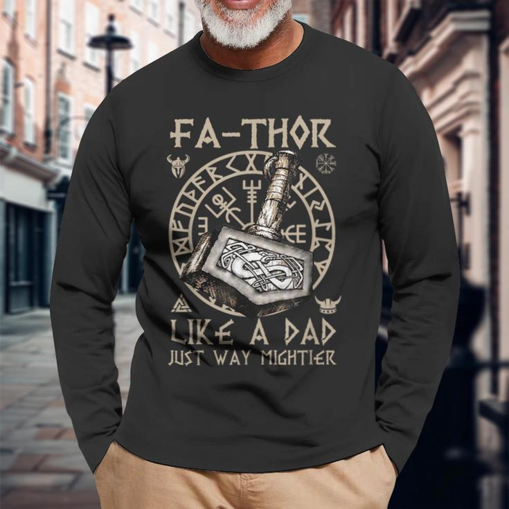 Fathor Like A Dad Just Way Mightier Fathers Day Viking Long Sleeve T-Shirt Gifts for Old Men