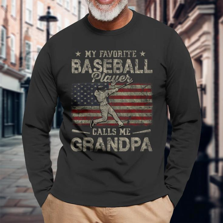My Favorite Baseball Player Calls Me Grandpa Fathers Day Long Sleeve T-Shirt Gifts for Old Men