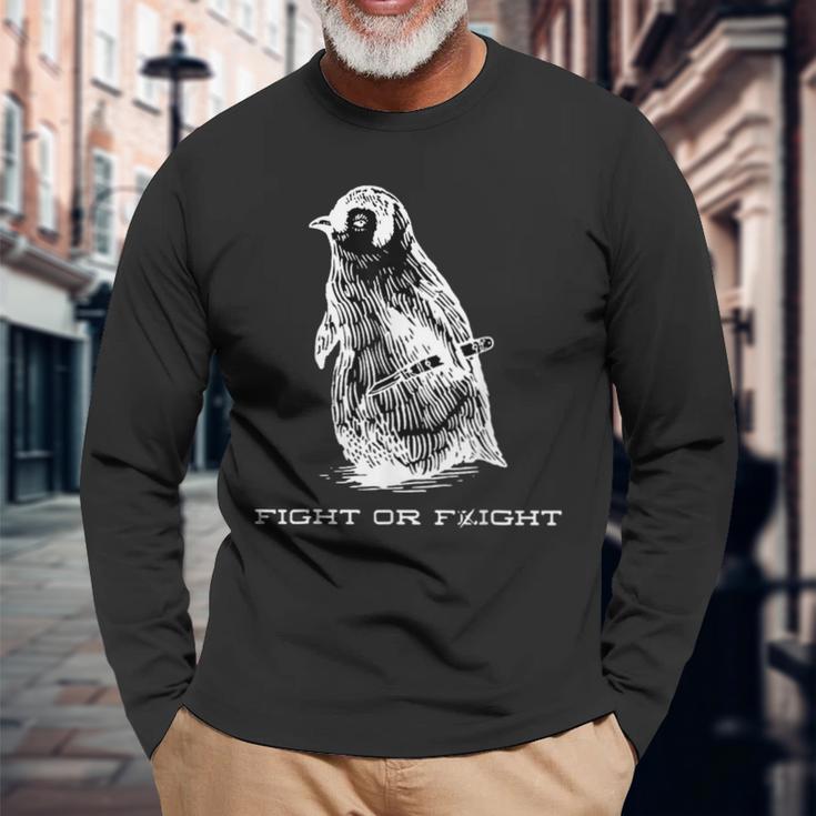 Fight Or Flight Penguin Pun Fight Or Flight Meme Long Sleeve T-Shirt Gifts for Old Men