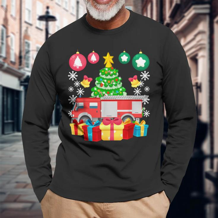 Fire Truck Christmas Ornaments Xmas Cute Firefighter Long Sleeve T-Shirt Gifts for Old Men
