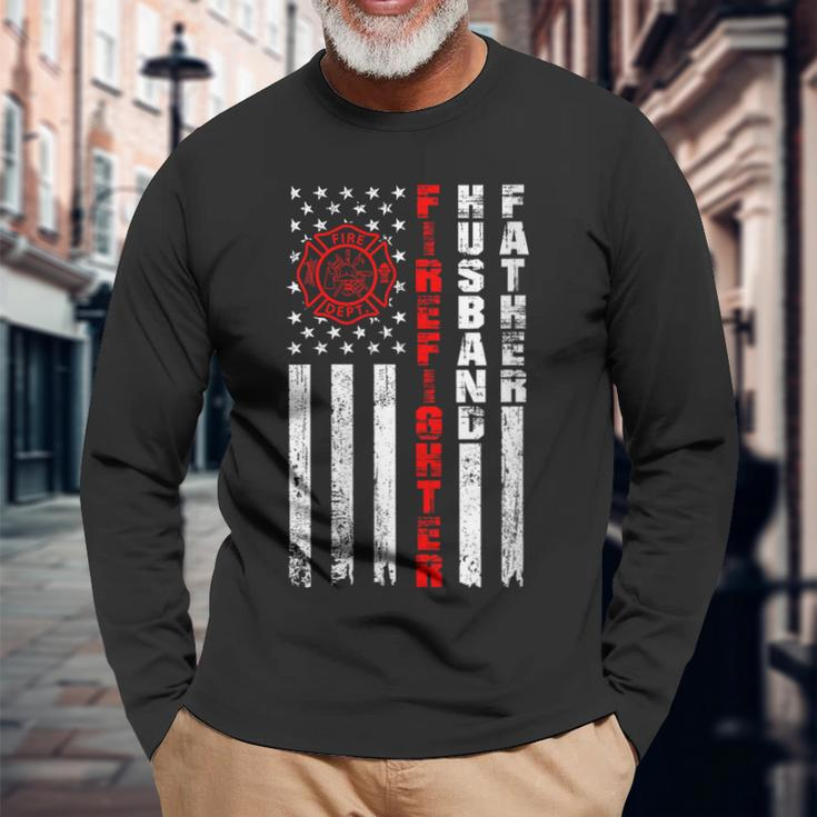 Firefighter Husband Father Fireman Fathers Day Long Sleeve T-Shirt T-Shirt Gifts for Old Men