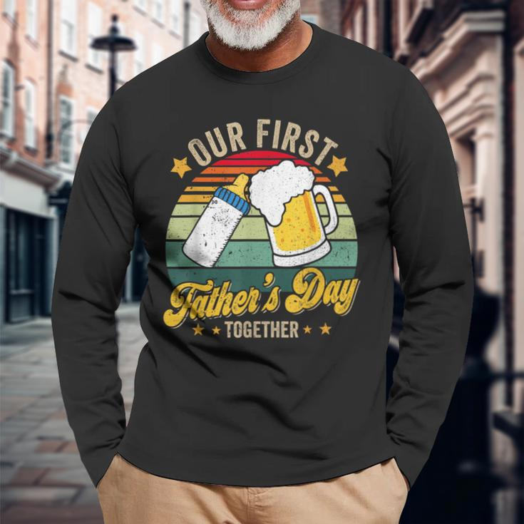 Our First Fathers Day Together Vintage New Dad Matching Long Sleeve T-Shirt Gifts for Old Men