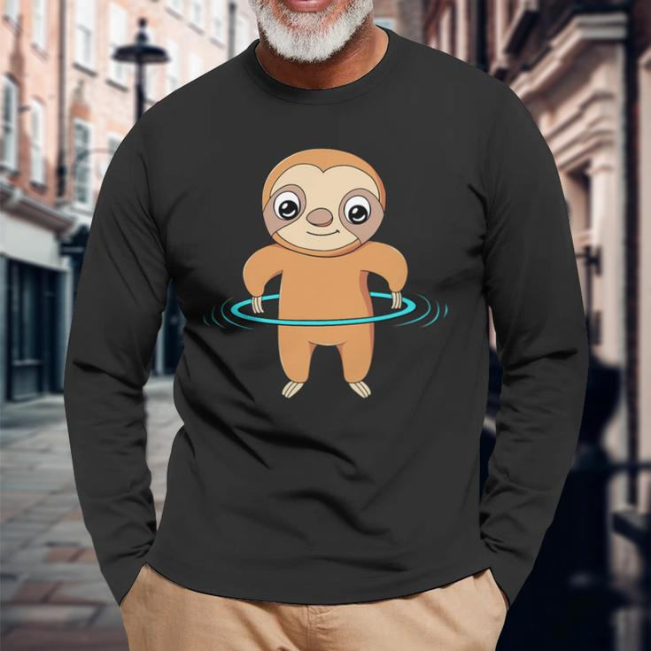 Fitness Dance Hula Hoop Sloth Long Sleeve T-Shirt Gifts for Old Men