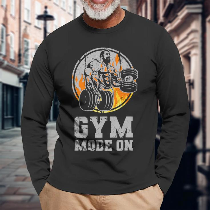 Fitness Workout Gym Bodybuilder Gym Mode On Bodybuilding Long Sleeve T-Shirt Gifts for Old Men