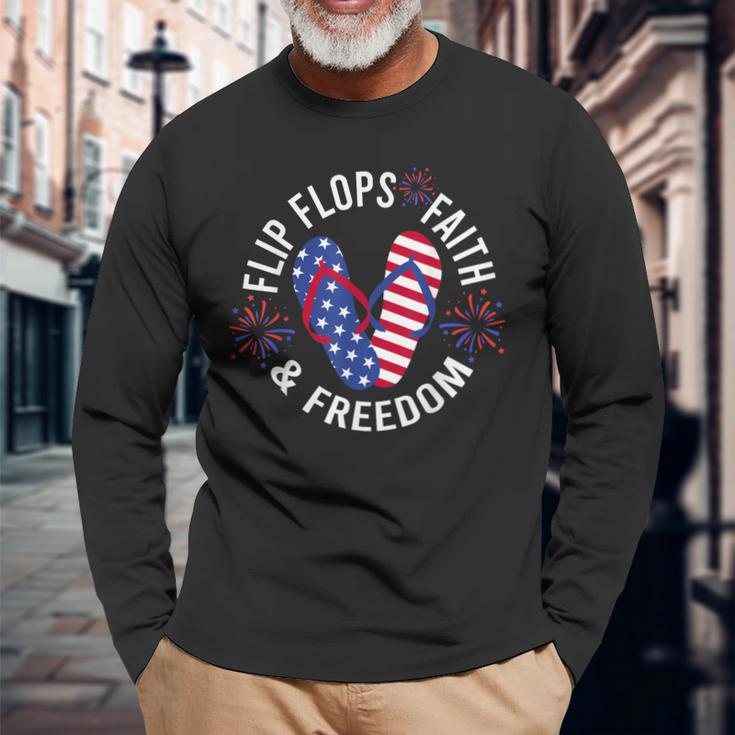 Flip Flops Faith And Freedom Long Sleeve T-Shirt Gifts for Old Men