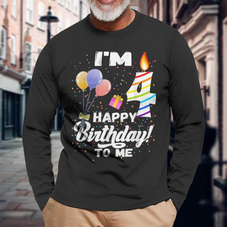 Four 4Yr 4Th Birthday Happy Birthday Boys Girls 4 Years Old Long Sleeve T-Shirt Gifts for Old Men