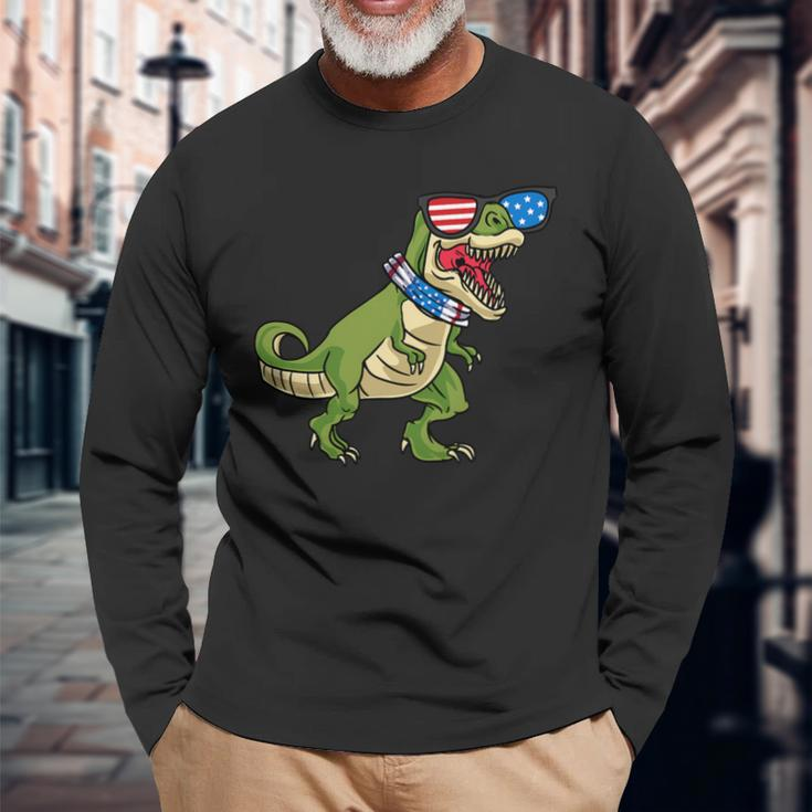 Fourth Of July Trex American Flag Us Men Women Boys Long Sleeve T-Shirt Gifts for Old Men
