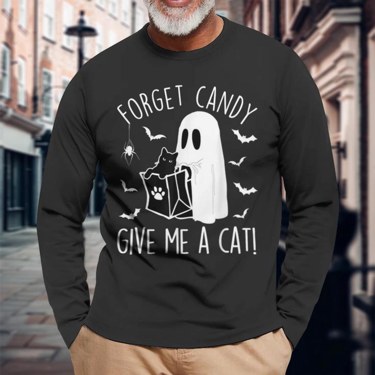 Black Cat Forget Candy Give Me A Cat Lovers Halloween Long Sleeve T-Shirt Gifts for Old Men