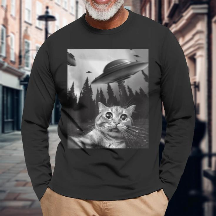 Cat Selfie With Ufos Long Sleeve Gifts for Old Men