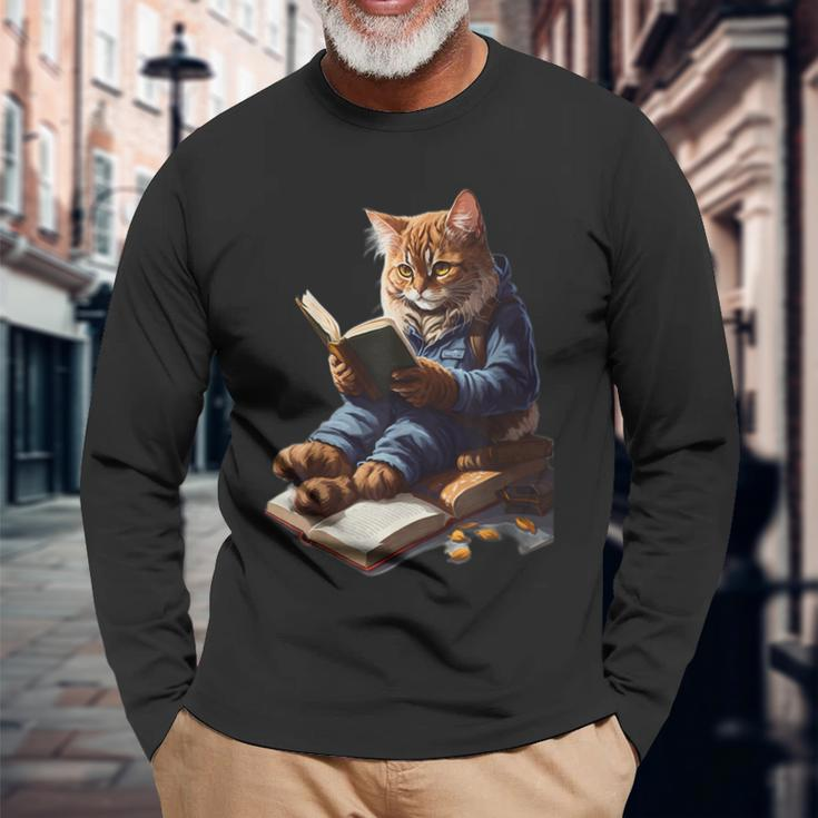 Cats Reading A Book Graphic Cat Kitten Lovers Long Sleeve Gifts for Old Men
