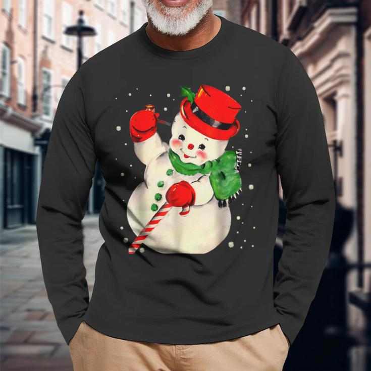 Christmas Snowman Matching Family Pajama Xmas Vintage Long Sleeve T-Shirt Gifts for Old Men