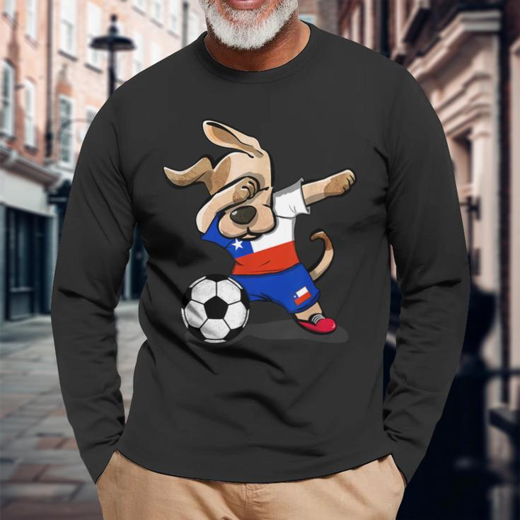 Dabbing Dog Chile Soccer Jersey Chilean Football Lover Long Sleeve T-Shirt Gifts for Old Men