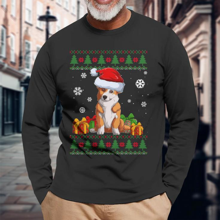 Dog Lover Welsh Corgi Santa Hat Ugly Christmas Sweater Long Sleeve T-Shirt Gifts for Old Men