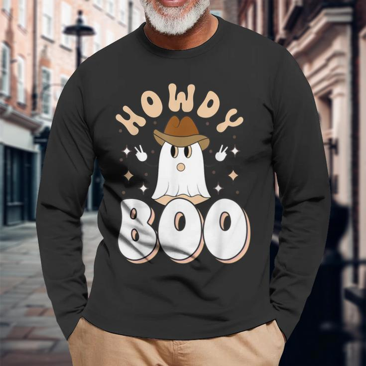 Halloween Howdy Boo Retro Ghost Western Costume Long Sleeve Gifts for Old Men