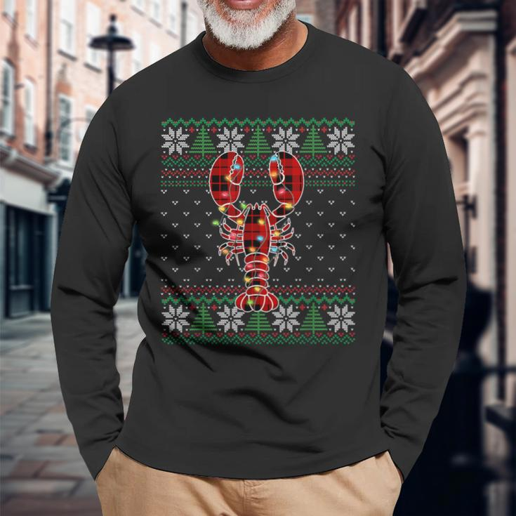 Lobster Ugly Sweater Christmas Animals Lights Xmas Long Sleeve T-Shirt Gifts for Old Men