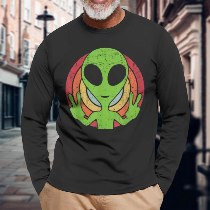 Retro 80'S Style Vintage Ufo Lover Alien Space Long Sleeve Gifts for Old Men