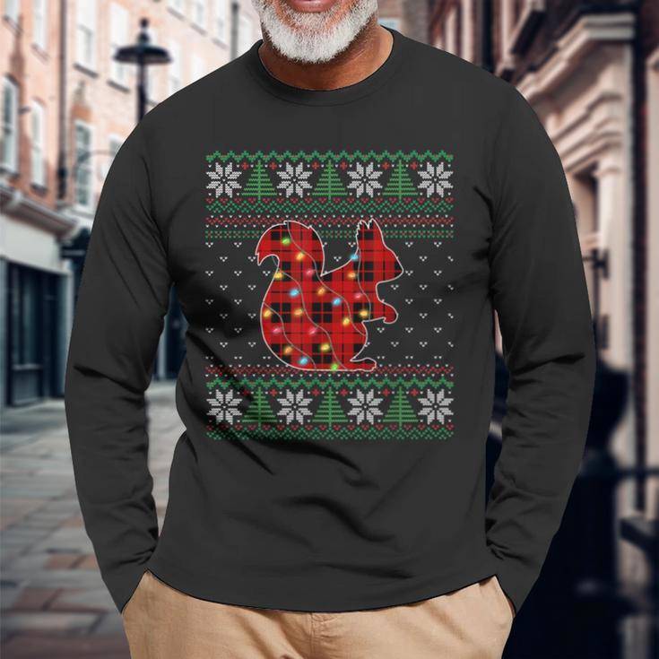 Squirrel Ugly Sweater Christmas Lights Animals Lover Long Sleeve T-Shirt Gifts for Old Men