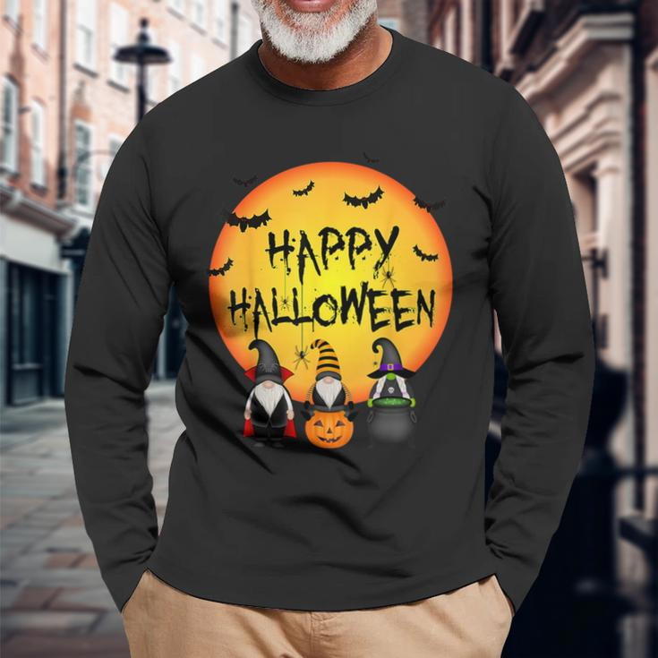 Three Gnomes With Pumpkin Happy Halloween Costume Long Sleeve T-Shirt Gifts for Old Men