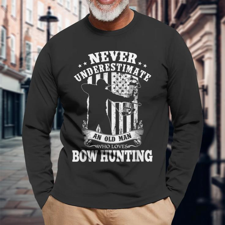 Never Underestimate An Archery Bow Hunting Man Long Sleeve T-Shirt Gifts for Old Men