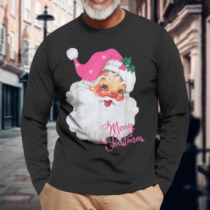 Vintage Pink Santa Claus Pink Christmas Long Sleeve T-Shirt Gifts for Old Men