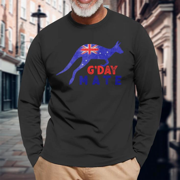 G Day Mate Aussie Animal Kangaroo Australia Flag Retro Long Sleeve T-Shirt Gifts for Old Men