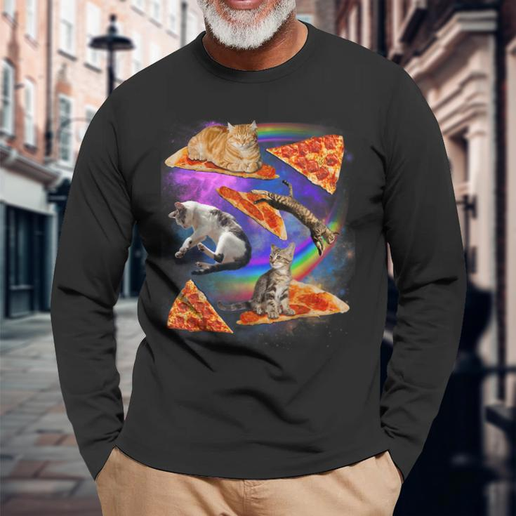 Galaxy Cat In Space Cat Riding Pizza Long Sleeve T-Shirt Gifts for Old Men