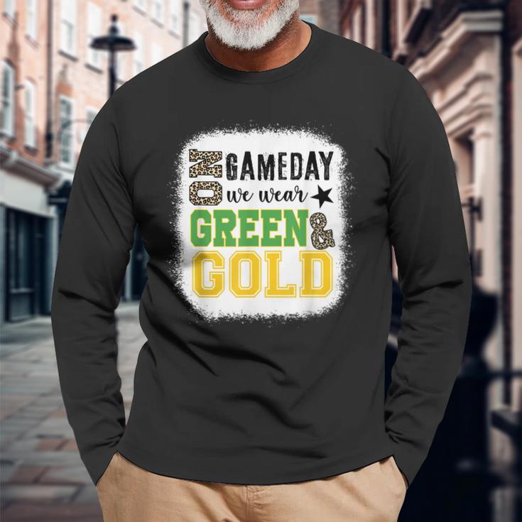 On Gameday Football We Wear Green And Gold Leopard Print Long Sleeve Gifts for Old Men