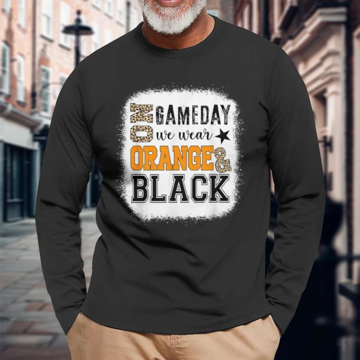 On Gameday Football We Wear Orange And Black Leopard Print Long Sleeve T-Shirt Gifts for Old Men