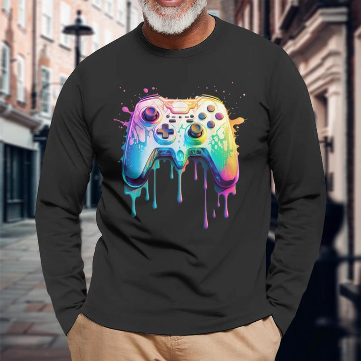 Gamer Graphic Video Game Colorful Video Game Lover Long Sleeve Gifts for Old Men
