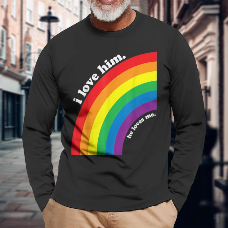Gay Couple I Love Him He Loves Me For Gay Boyfriend Husband Long Sleeve T-Shirt T-Shirt Gifts for Old Men