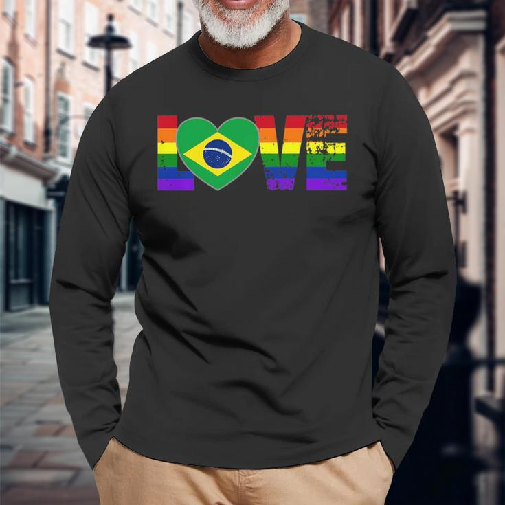 Gay Pride Brazilian Brazil Flag Long Sleeve T-Shirt T-Shirt Gifts for Old Men