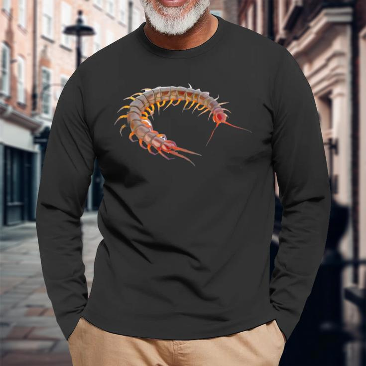 Giant Centipede Pet Lover Creepy Realistic Millipede Long Sleeve T-Shirt Gifts for Old Men