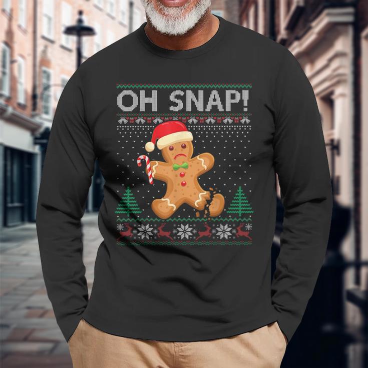 Gingerbread Man Cookie Ugly Sweater Oh Snap Christmas Long Sleeve T-Shirt Gifts for Old Men