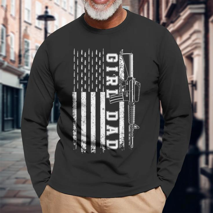 Girl Dad For Men Bullet And Rifle Usa Flag Fathers Day Long Sleeve T-Shirt Gifts for Old Men