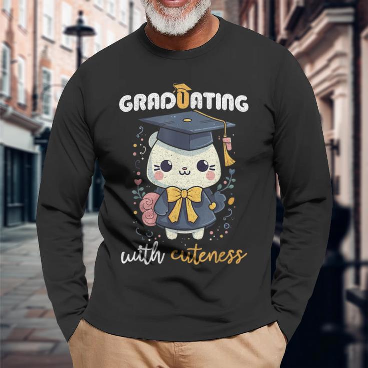 Graduating With Cuteness Kawaii Cat Graduation 2023 Long Sleeve T-Shirt T-Shirt Gifts for Old Men